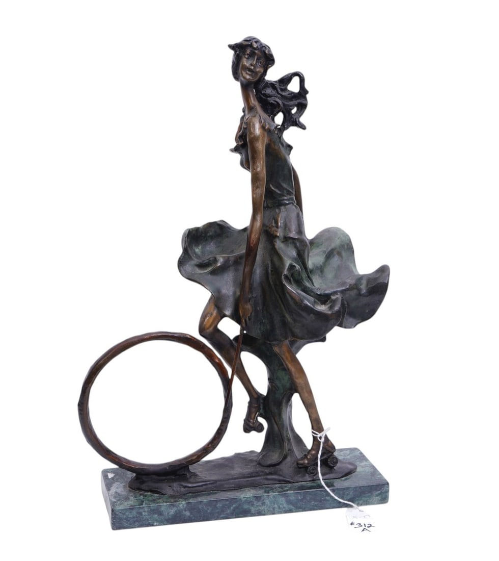 Bronze Girl With Wheel, After Louis Icart, 16" h x 11"w (1 of 6)