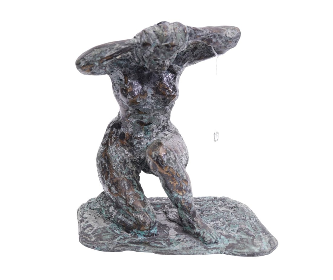 Brutalist Bronze Nude Bather, Signed Illegibly, 8"h x 7"w: Brutalist Bronze Nude Bather, Signed Illegibly, 8"h x 7"w