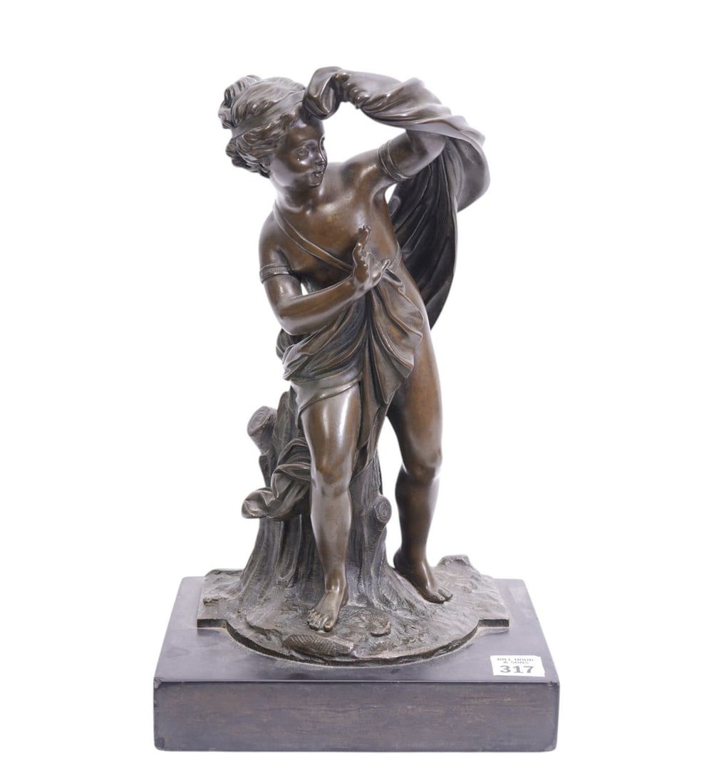 Bronze Art Nouveau Classical Lady in Style of Moureau, Unsigned, 14"h x 1/2" Slate Base (1 of 7)