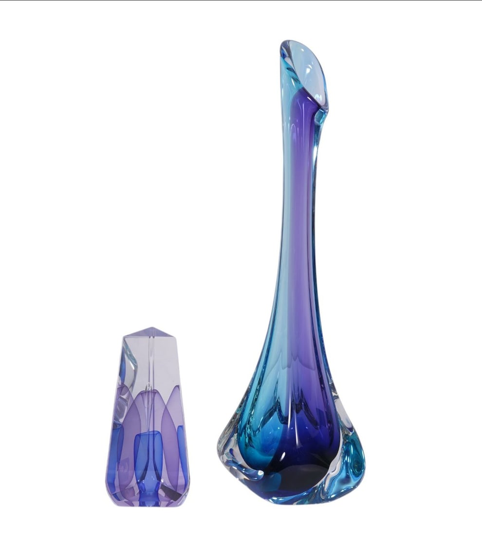 2 Blue Art Glass Tablewares, 18"h x 5"w (1 of 7)