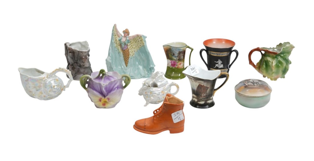 10 Assorted Antique Royal Bayreuth Tablewares & Single Unmarked Shoe, 7"h x 6"w (1 of 9)