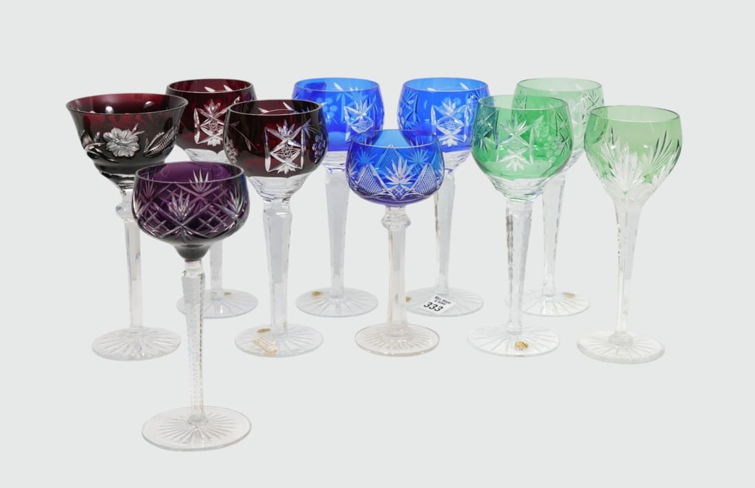 10 Assorted Size Cut Glass Colored Stems, Made in Poland, 8"h x 3 1/2"d (1 of 3)
