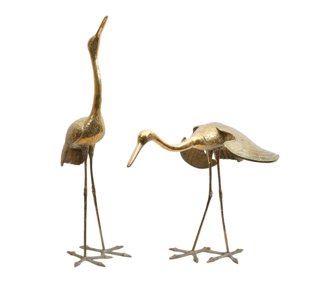 Pair Brass Crane Sculptures, Tallest 32"h x 12"w (1 of 4)