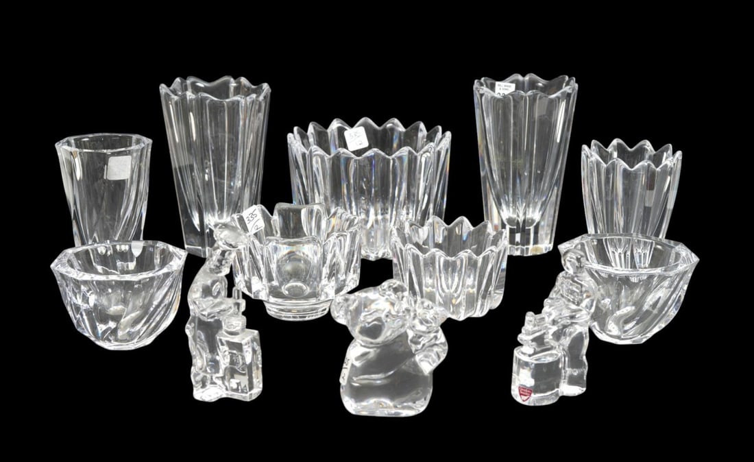 12 Pcs. Orrefors Crystal Glassware, Vases, Rose Bowls, Candy Dishes and Figurines, Tallest 7 1/2"h x: 12 Pcs. Orrefors Crystal Glassware, Vases, Rose Bowls, Candy Dishes and Figurines, Tallest 7 1/2"h x 5"w