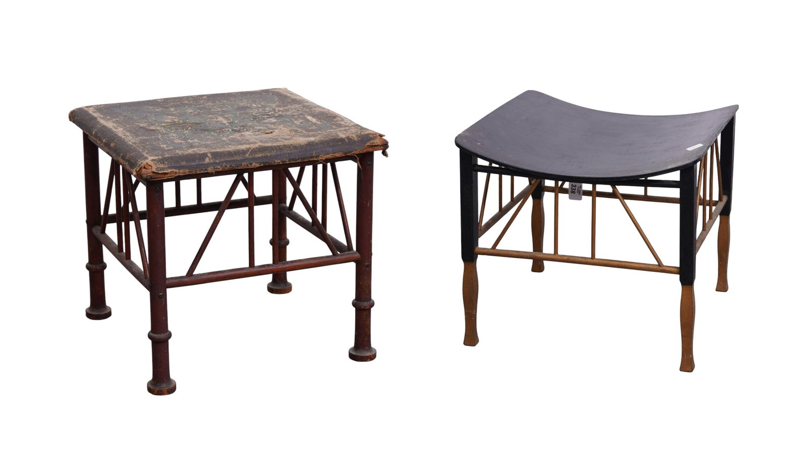 2 Egyptian Thebes Style Wood Stools, 15"h x 16"w & 14"H x 15"w: 2 Egyptian Thebes Style Wood Stools, 15"h x 16"w & 14"H x 15"w