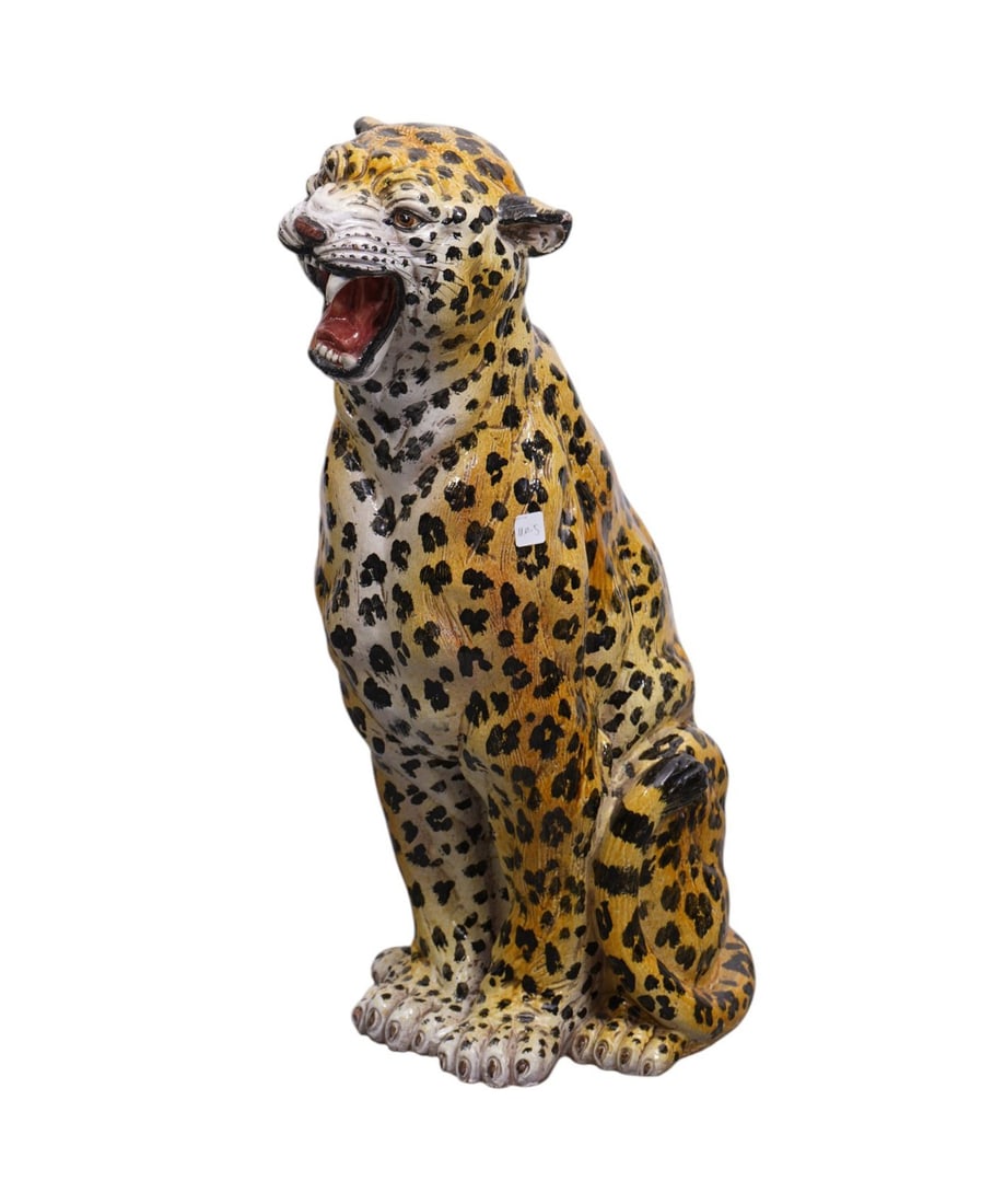 Mid Century Italian Terracotta Leopard, 2 Broken Teeth 32"h (1 of 7)