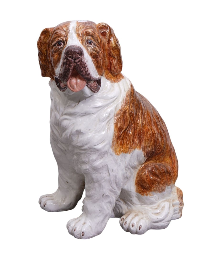 Italian Glazed Terracotta St. Bernard 24"h (1 of 5)
