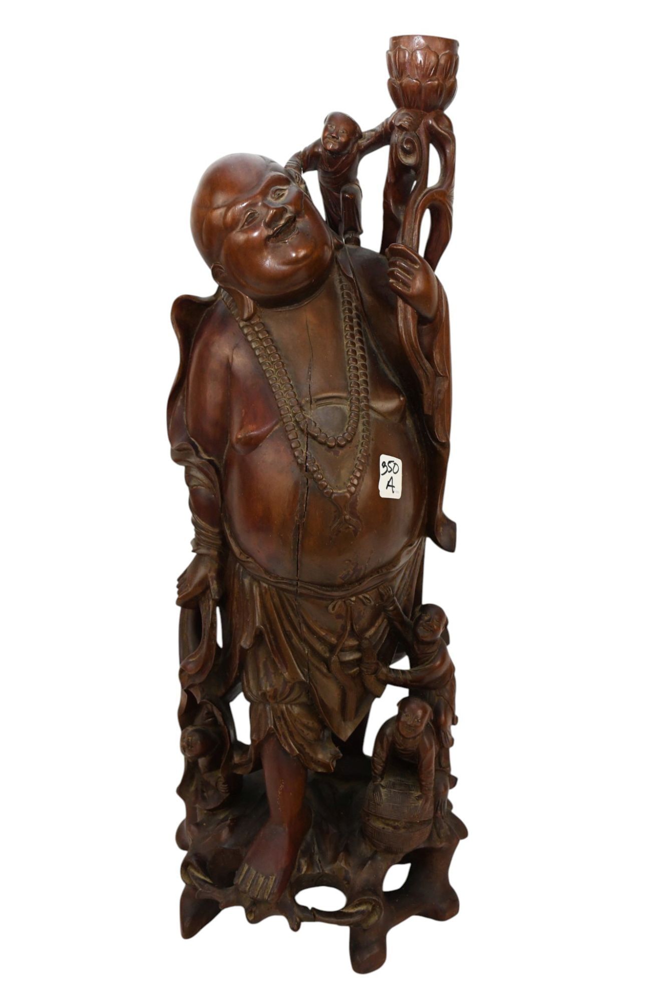 Antique Jolly Buddha Grouping, Carved Details Around, 26"h x 0"w x 8"d (1 of 6)