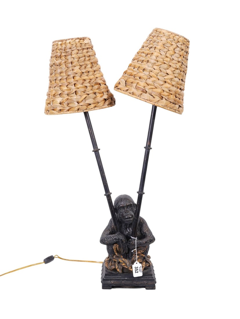 Seated Double Light Monkey with Woven Shades, 29"h x 16"w: Seated Double Light Monkey with Woven Shades, 29"h x 16"w