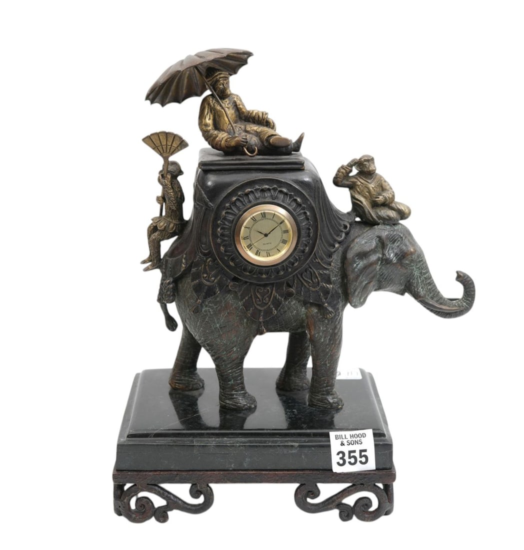 Bronze/Metal Figural Elephant Clock with Monkeys, 11"h x 7"w x 6"d (1 of 5)