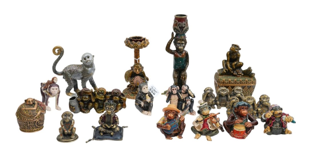 17 Assorted Jeweled Monkey Figures, Some Hinged Trinket Boxes, 7"h tallest Candlestick (1 of 13)