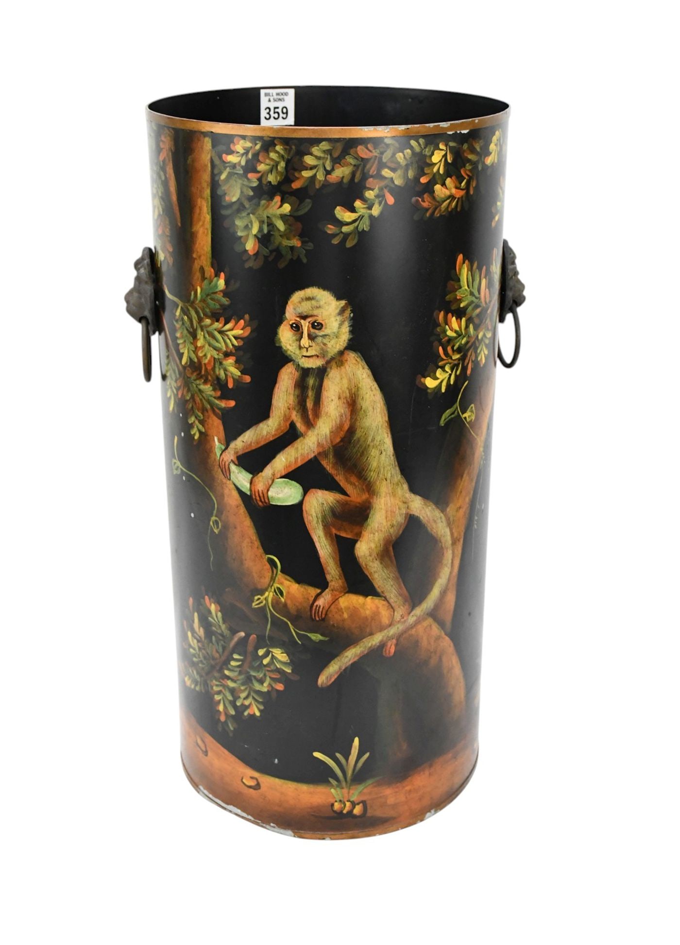 Metal Umbrella Stand with Painted Monkey Motif, 19"h x 9"w: Metal Umbrella Stand with Painted Monkey Motif, 19"h x 9"w