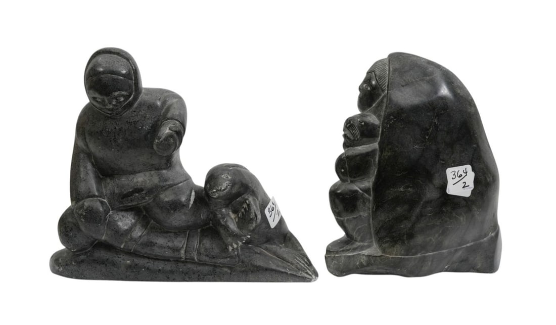 2 Eskimo Soapstone Carved Figures, 9"h x 10"w x 4"d (1 of 5)