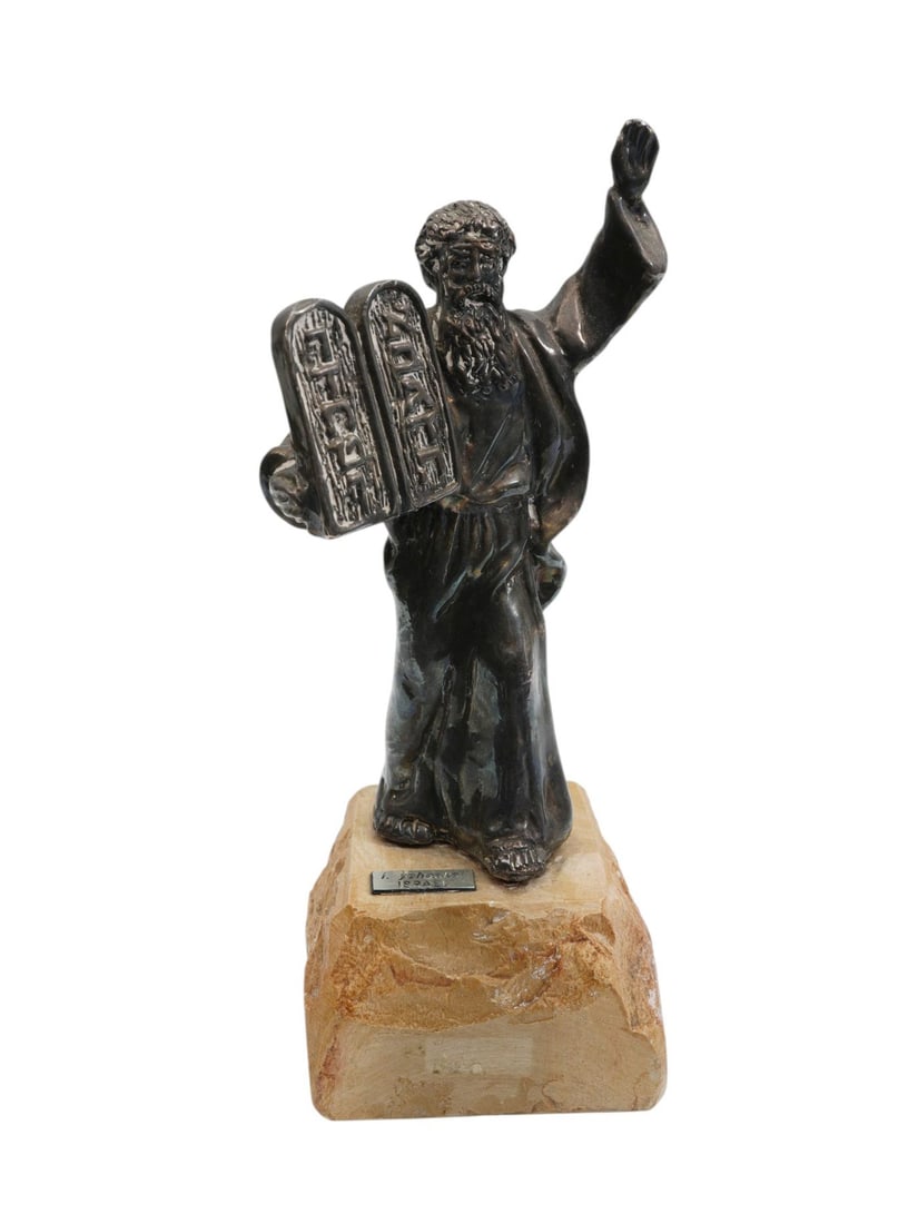 Sterling Sculpture of Moses with Tablet on Rock Style Base, 8"h x 3"w: Sterling Sculpture of Moses with Tablet on Rock Style Base, 8"h x 3"w