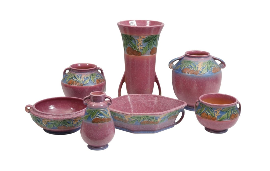7 Assorted Roseville Pottery Tablewares, Baneda Pattern, 12 1/4"h x 11"w Largest (1 of 9)