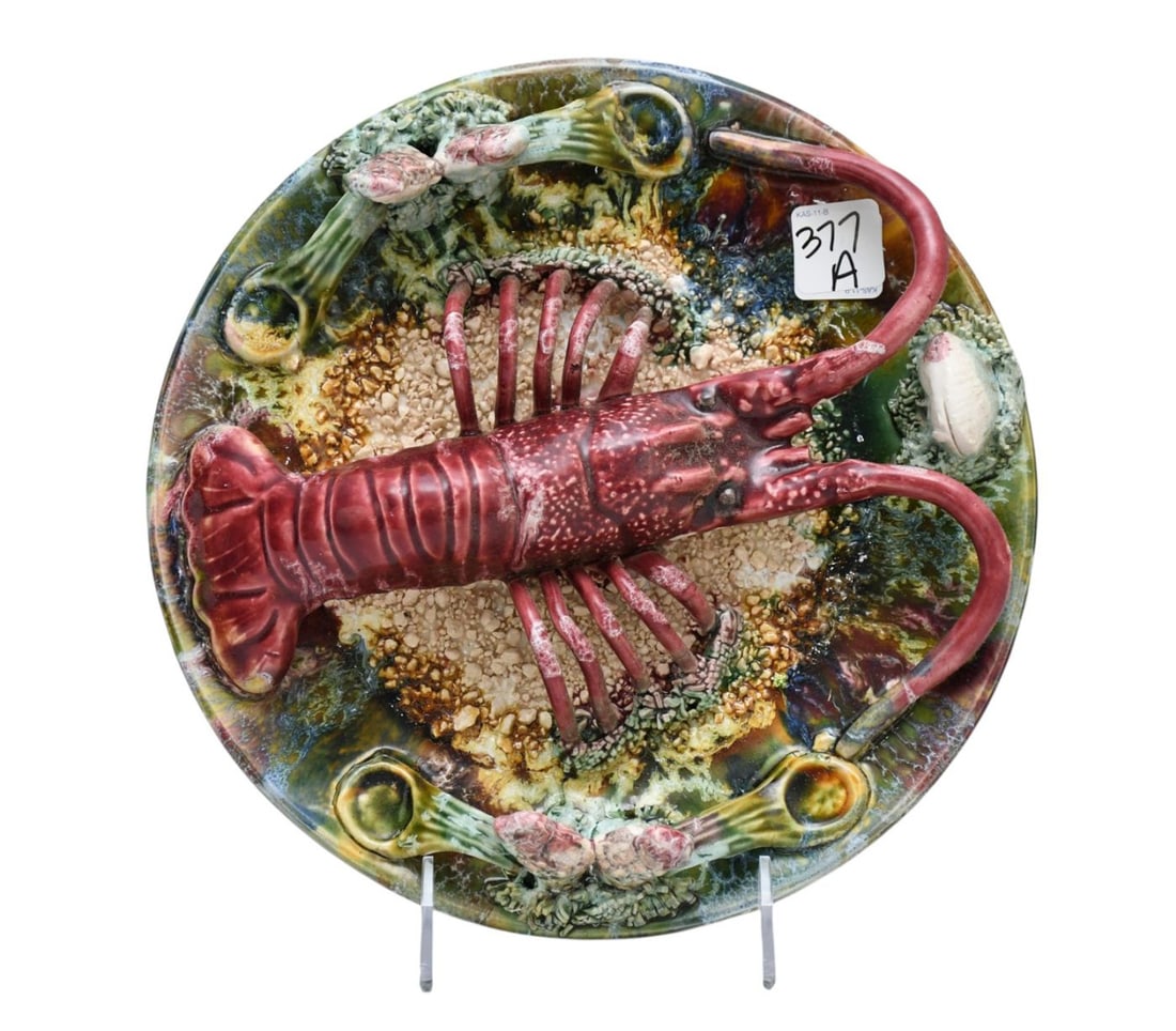 Palissy Ware Style Majolica Lobster Plate, 10 1/2" dia. (1 of 6)