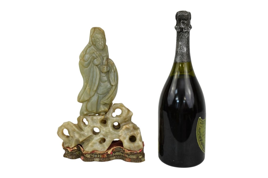 Chinese Late Qing Guan Yin Jade carving, 9-1/2h x 7 wide inches. (1 of 7)