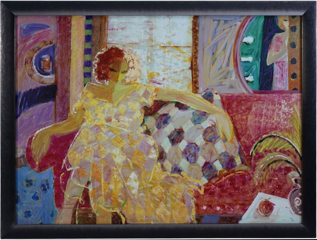 Mahmood Sabzi Giclee, Comfortable Moment. hand signed and edition of 66/95. overall framed size 30 x: Mahmood Sabzi Giclee, Comfortable Moment. hand signed and edition of 66/95. overall framed size 30 x 40 inches.