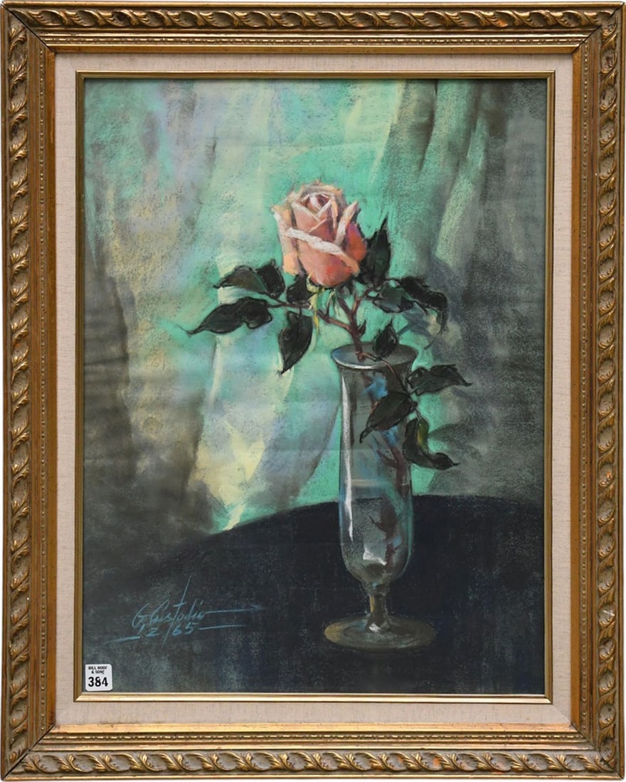 Gabriel Custodio (FILIPINO, 1912–1993) Pastel Still Life Rose, sight 24 x 18 inches. overall frame (1 of 5)