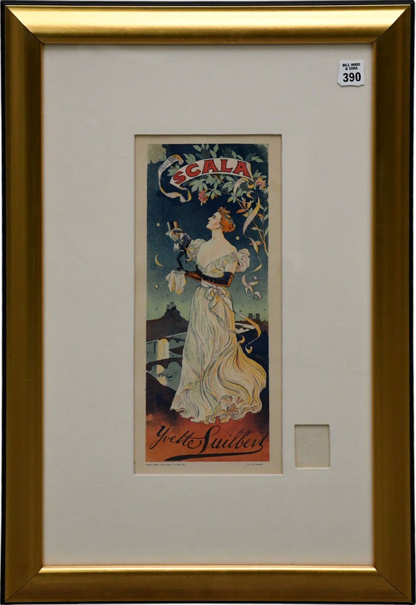 Original 1896 French advertising piece, La Scala by Ferdinand Bac- image size 16-1/2 x 6 inches,: Original 1896 French advertising piece, La Scala by Ferdinand Bac- image size 16-1/2 x 6 inches, overall framed size is 26 x 17 inches.