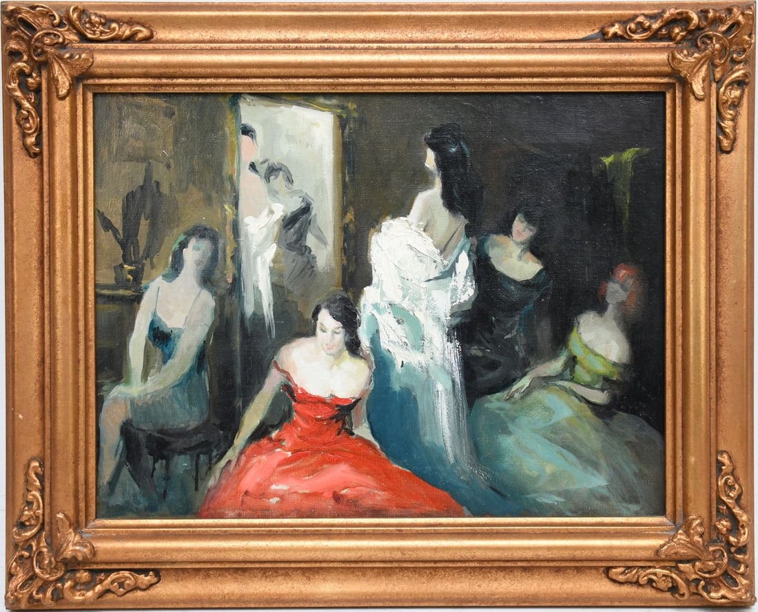 20th Century American School oil on Canvas, Wedding Day, canvas 12 x 16 inches. 16-1/2 x 20-1/2 (1 of 4)
