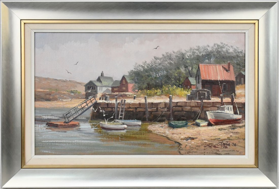 Michael Stoffa (Massachusetts 1923-2001) oil on canvas painting, "Lanesville" Gloucester -1978. 12 x (1 of 10)