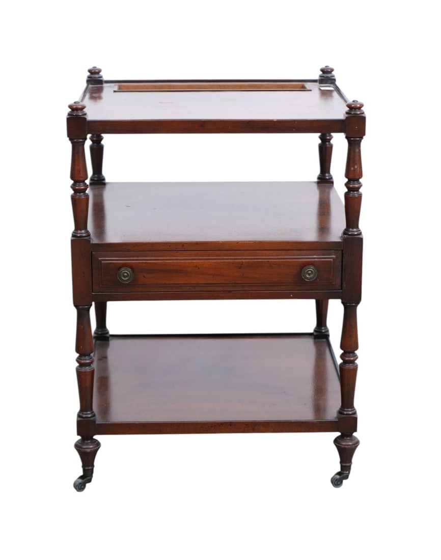 Mahogany Occasional Stand with Planter, 3 tier with Single Drawer, 27"h x 20"w (1 of 8)