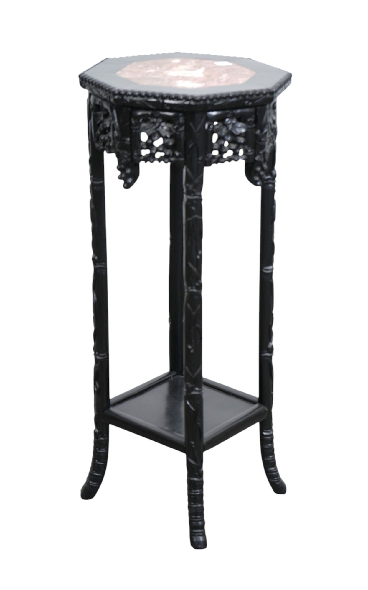 Chinese Carved Stand with Lower Shelf, 32"h x 13"sq (1 of 3)