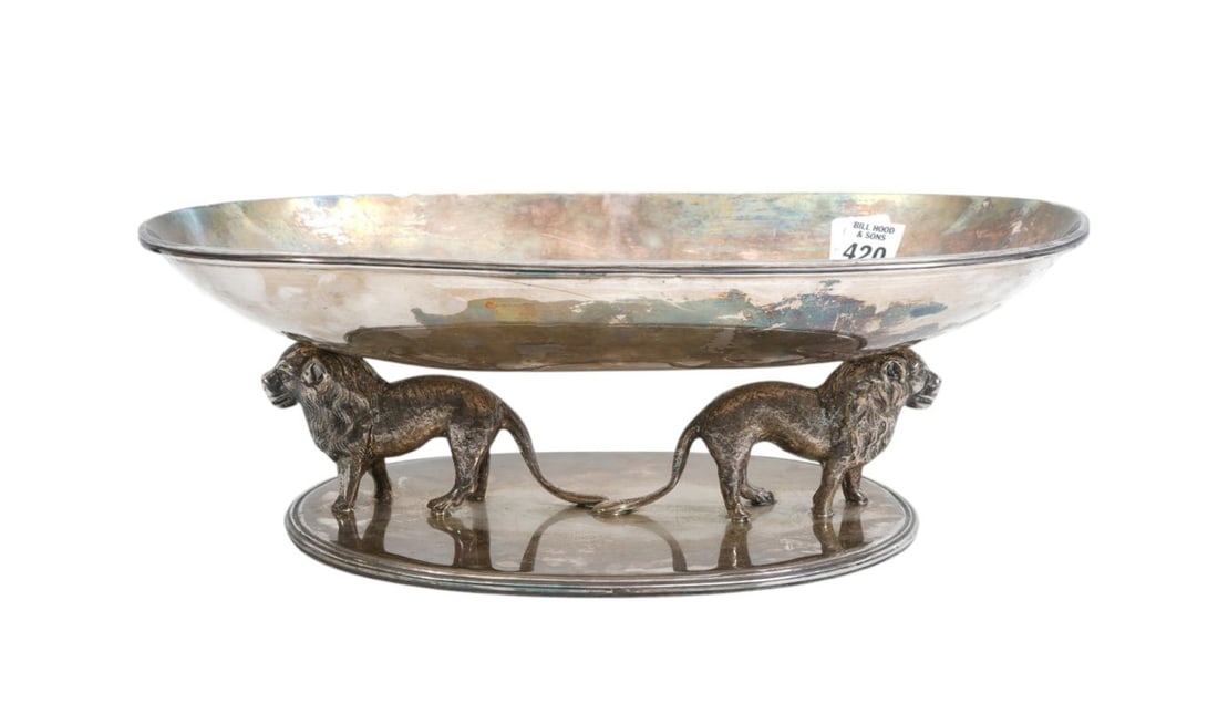 Silverplate Centerpiece Bowl on Lion Supports, By Valenti Made in Spain, 5"h x 14"w x 8"d (1 of 8)