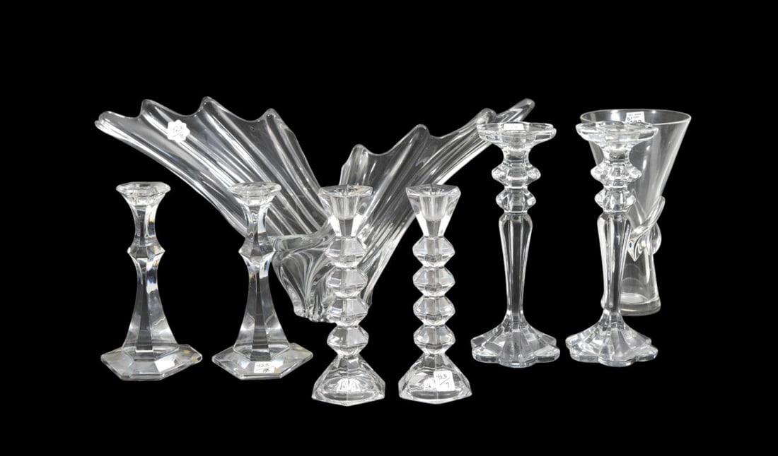 Pair Val St. Lambert Crystal Candlesticks, Steuben Crystal Vase, Assorted Unsigned Candlesticks And (1 of 16)