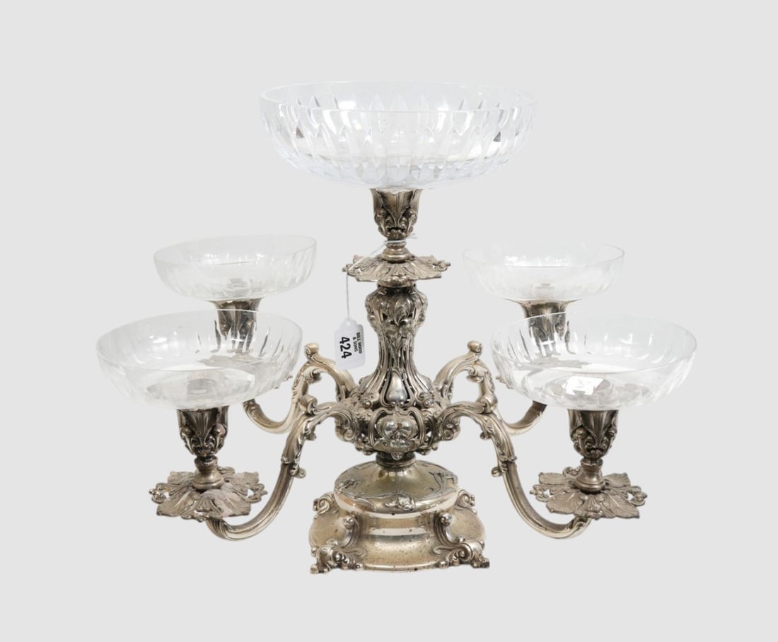 Silverplate Ornate Centerpiece with 4 Branches Holding Bowls, (Candle Option if Bowls are Removed), (1 of 6)