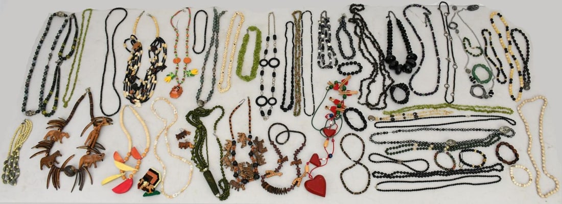 Large Costume Jewelry Lot. Mostly Necklaces, Jade, Onyx etc...some with sterling clasps and a (1 of 13)