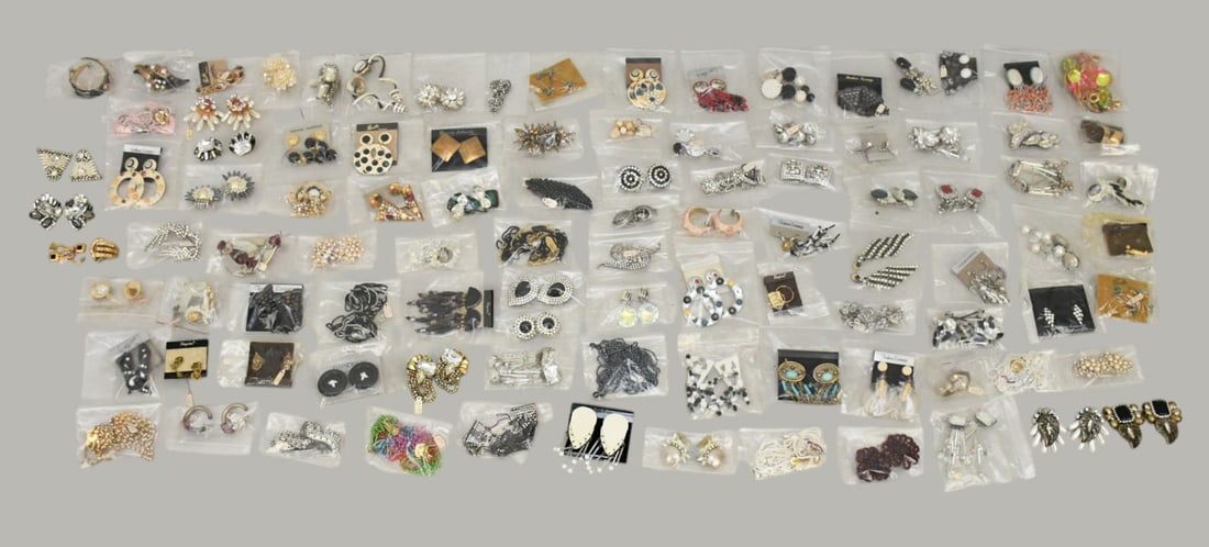 100 pairs of Costume Earring Lot. Various designers, clip ons and pierced.: 100 pairs of Costume Earring Lot. Various designers, clip ons and pierced.