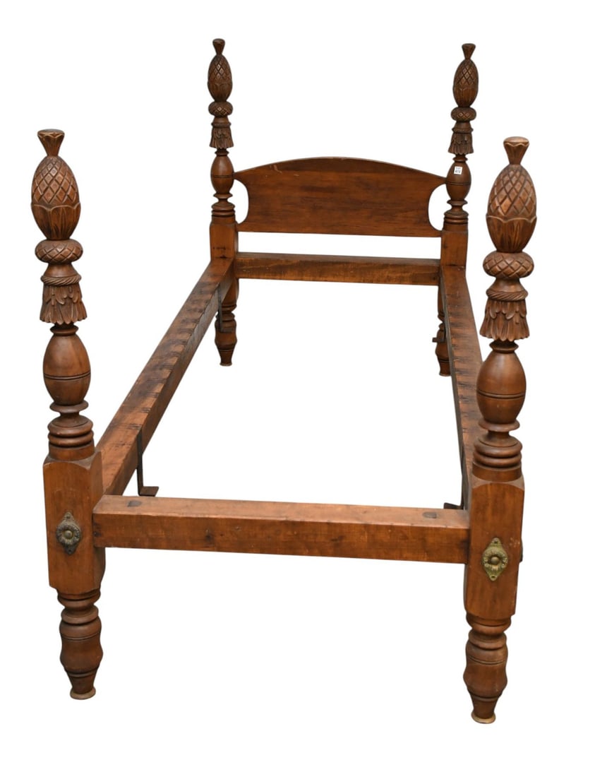 Antique Carved Pineapple Post Bed, 48"h x 37"w (1 of 8)