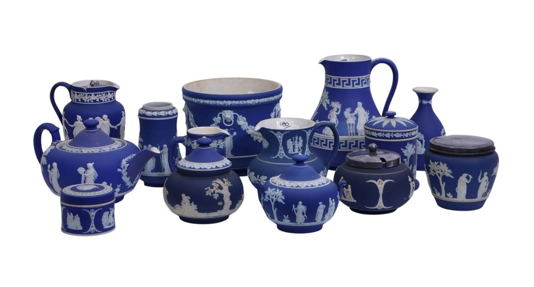 12 Assorted Antique Tablewares English Wedgwood Jasperware, Largest 7 1/2"h x 6 1/2"w (1 of 7)