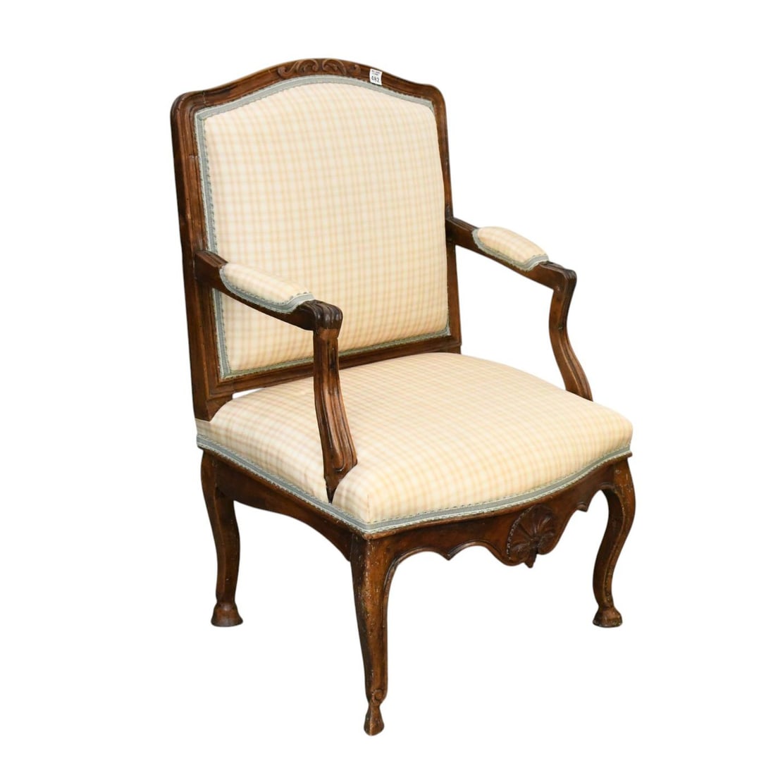 French 19th c. Carved Walnut Bergere: French 19th c. Carved Walnut Bergere