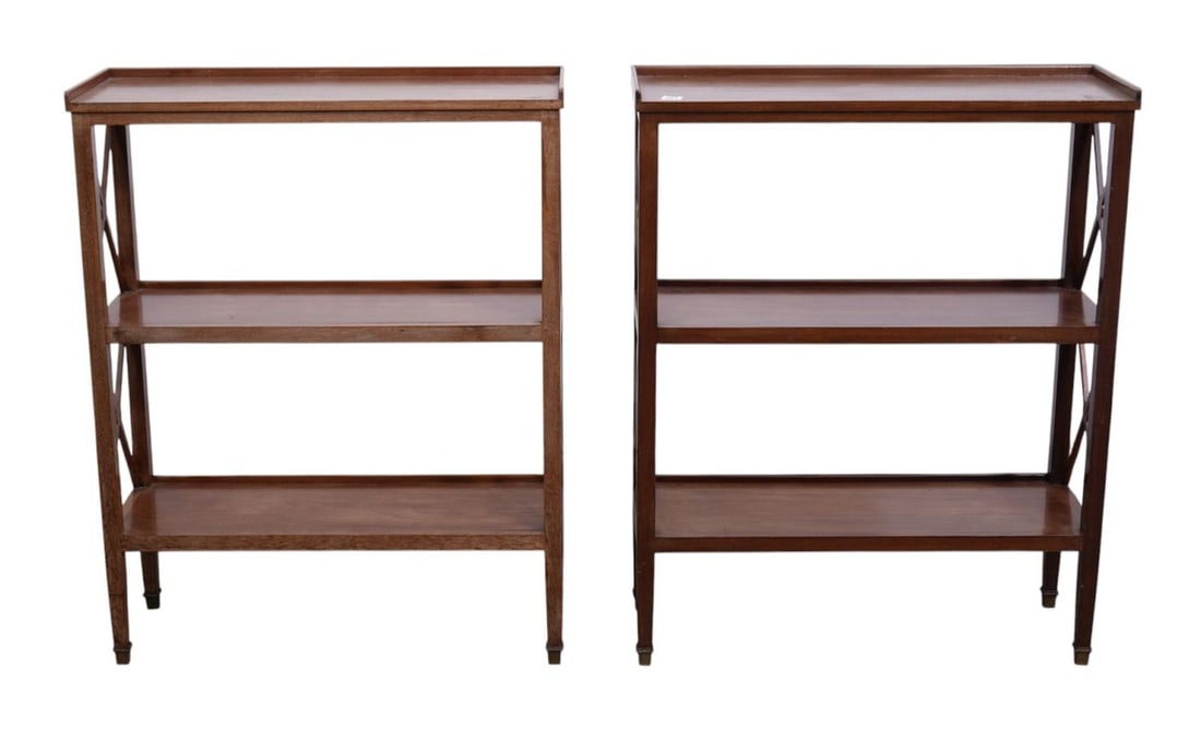 Pair Mahogany 3 Shelf Bookcases, 31 1/2"h x 25 1/2"w x 9 1/2"d (1 of 5)