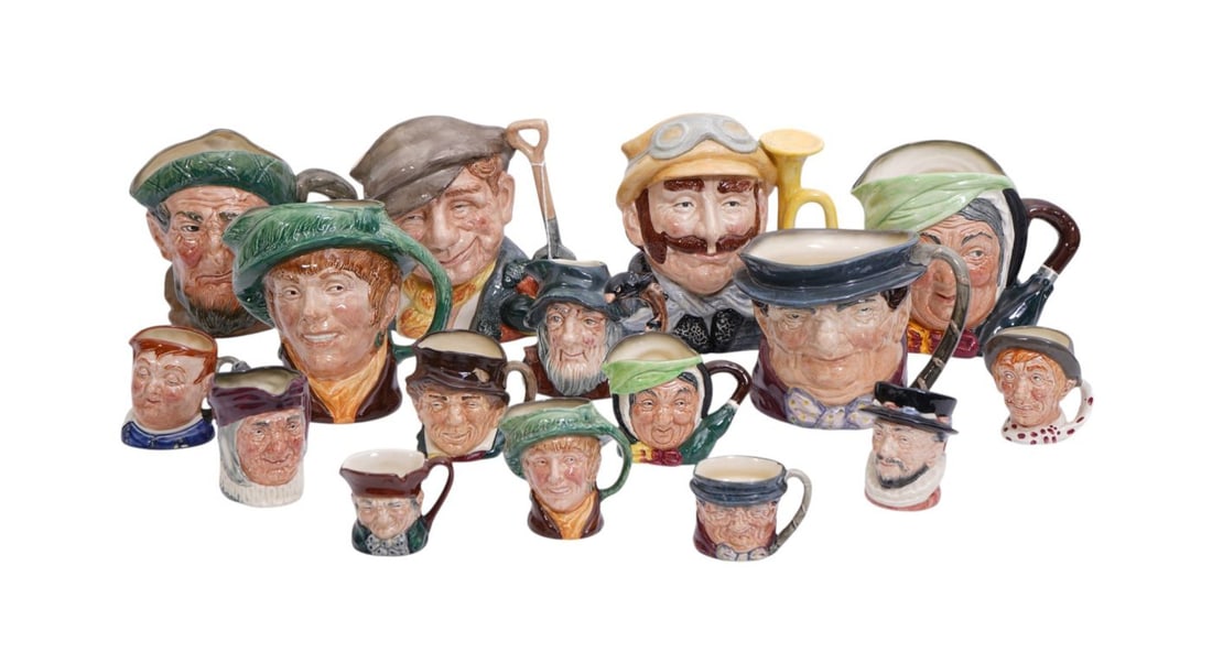 Royal Doulton Toby Mugs, 6 Large & 10 Small, Largest 8"h x 7"w (1 of 8)