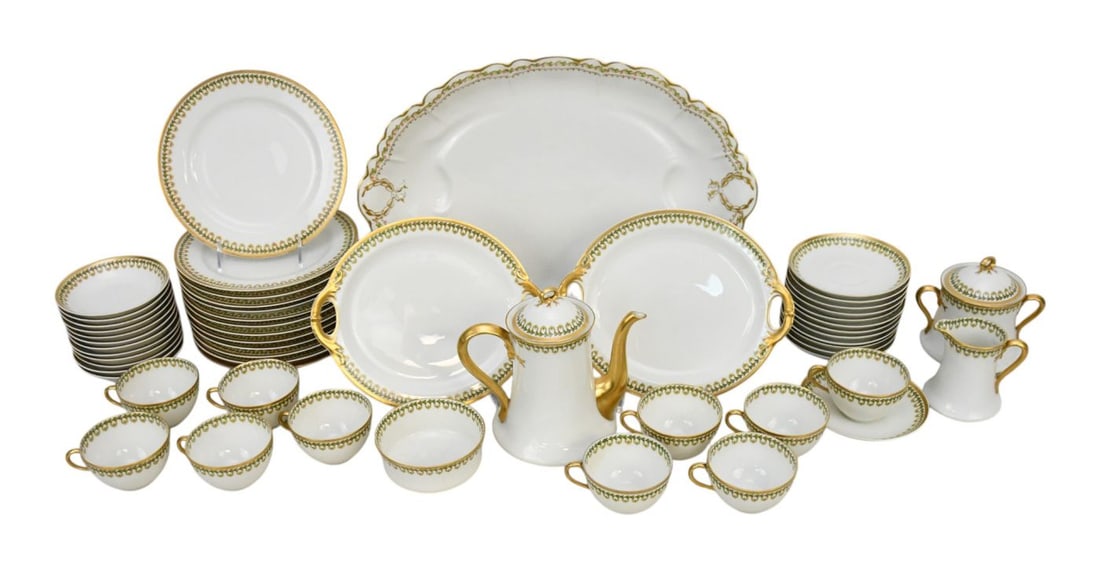 Haviland Limoges Porcelain, Incl; 12 Plates (8 5/8"dia), 10 Cups, 13 Saucers, 12 Fruit Bowls, (1 of 8)