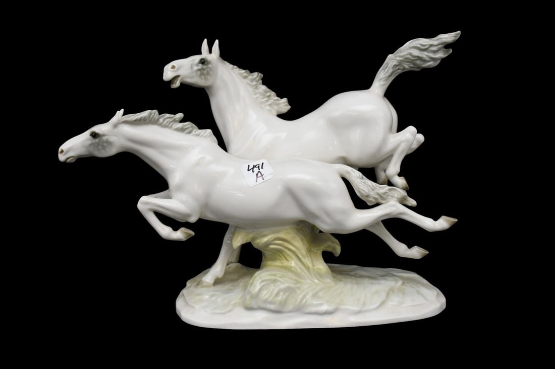 Hutschenreuther Porcelain of Two Galloping Horses, "In Freiheit", 11 1/2"h x 15"w x 5 1/2"d (1 of 7)