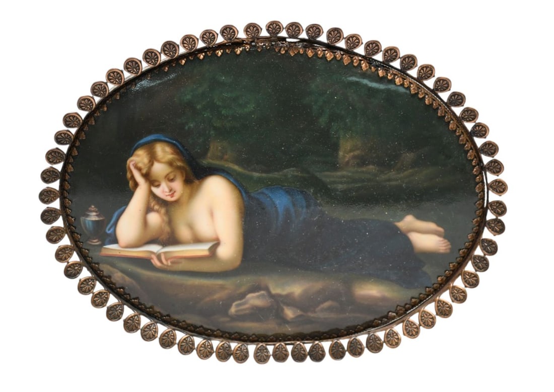 Oval Porcelain, Depicting Young Partially Clad Female Reading, stamped KPM, 10"h x 10"w (1 of 5)