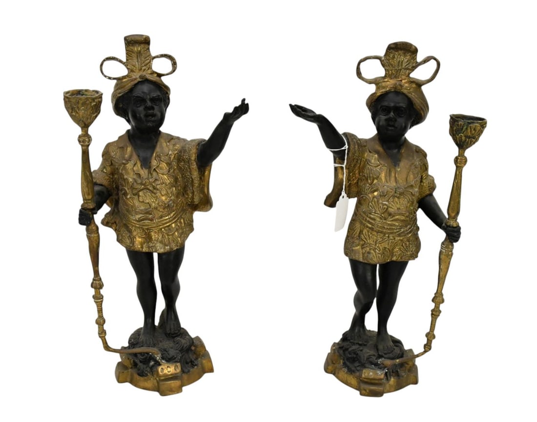 Pr. Bronze Blackamoor Figural Candleholders, 16"H x 9"w (1 of 10)