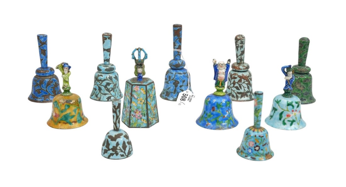 11 Antique Chinese Enameled Cloisonne Bells (5 Missing "Gongs") (1 of 6)