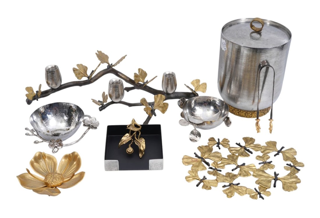 Michael Aram Signed Contemporary Tablewares, 2 Bowls, Butterfly Trivet, Centerpiece Candleholder and (1 of 20)