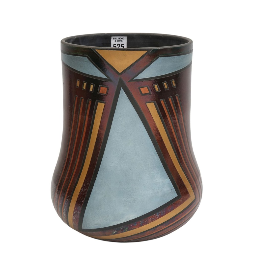 Raku Pottery Copper Signed Vessel, 11"h x 7 1/2"w: Raku Pottery Copper Signed Vessel, 11"h x 7 1/2"w