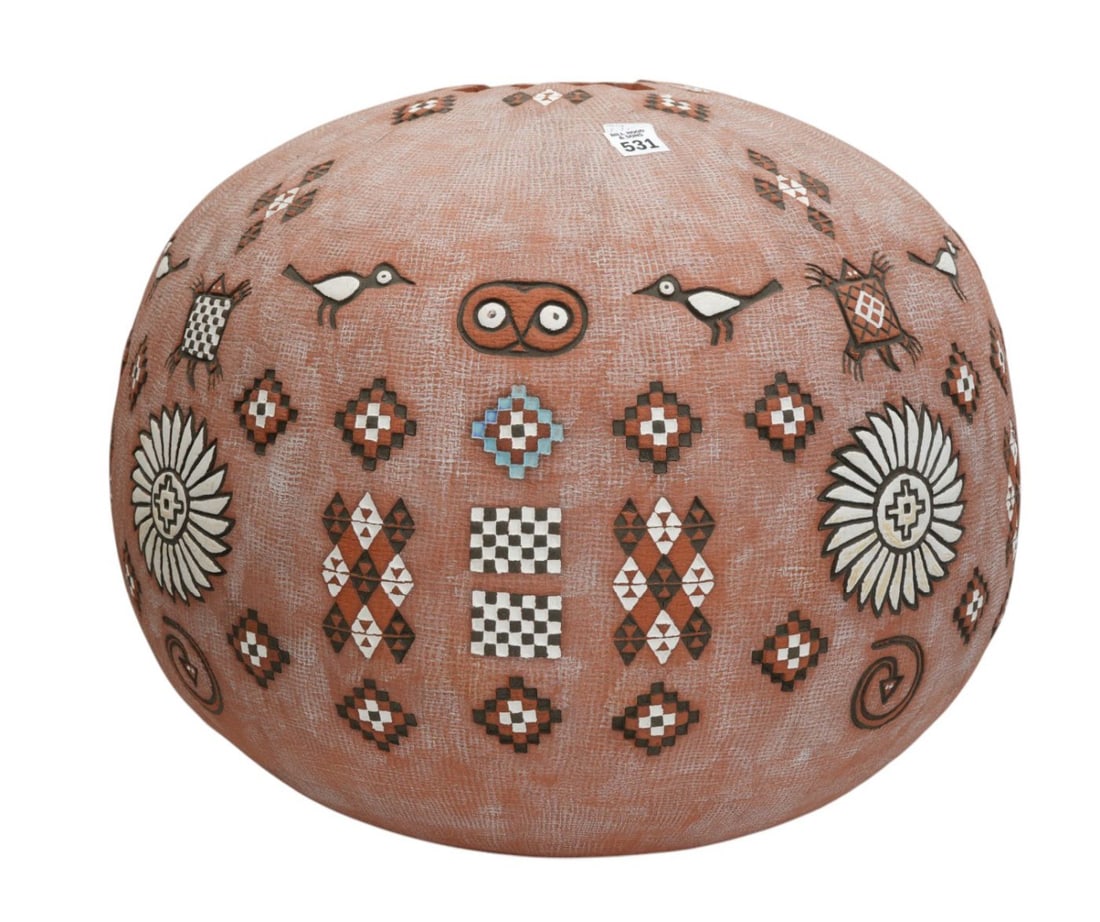 Jack Moulthrop Am. 20th Century, Large Clay Pottery Vessel with Indian Motif, 15"h x 19" wide (1 of 6)