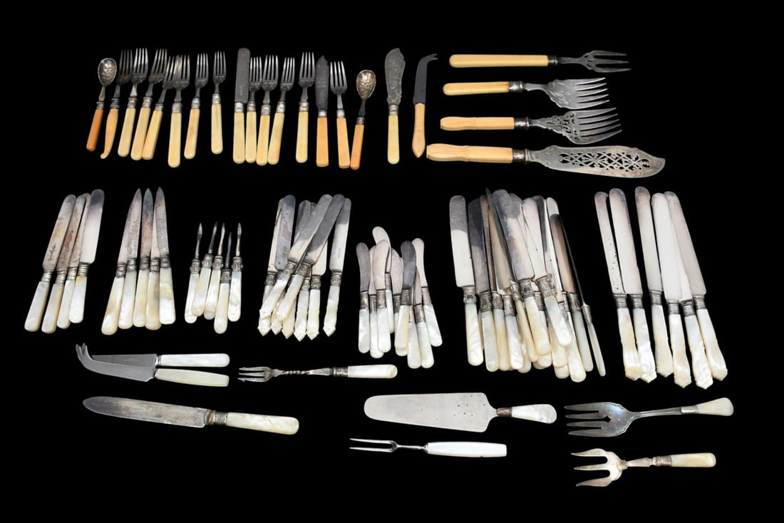 Lot of Assorted Flatware with Mother of Pearl Handles AND Lot English Plate Flatware (1 of 7)