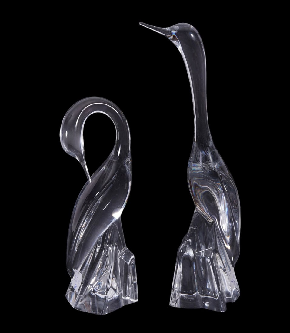 Pair Daum Crystal Birds, 16"h x 4"w & 12"h x 4"w: Pair Daum Crystal Birds, 16"h x 4"w & 12"h x 4"w