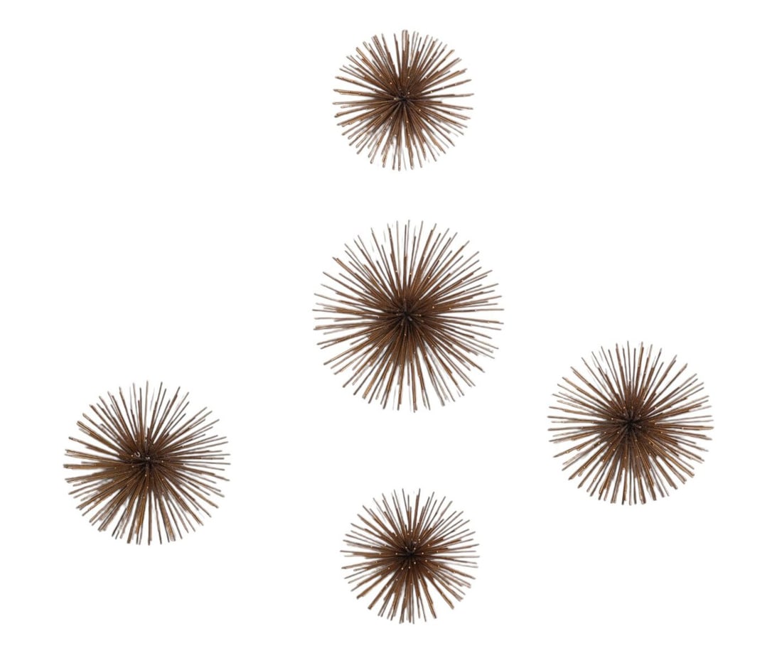 5 Gold Wire Abstract Sea Urchin Form Sculptures Largest 4"h x 8"dia: 5 Gold Wire Abstract Sea Urchin Form Sculptures Largest 4"h x 8"dia