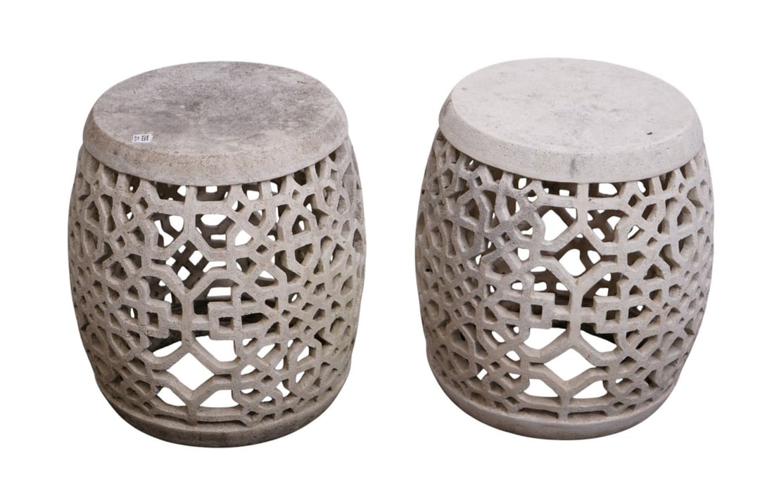 Pair Composition Garden Stools, 20"h x 15"dia (outdoor wear & stained) (1 of 4)